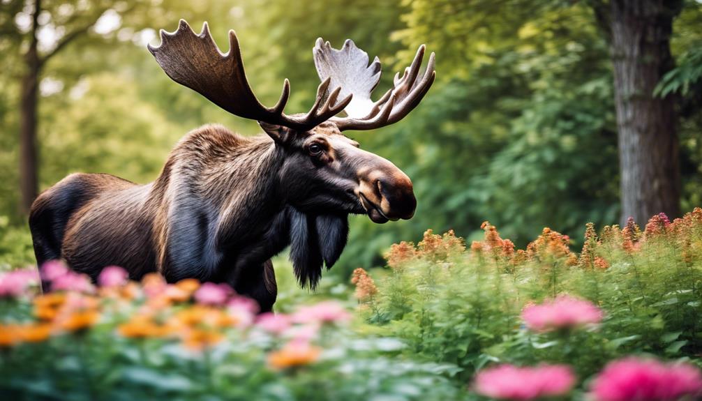 moose roams garden peacefully