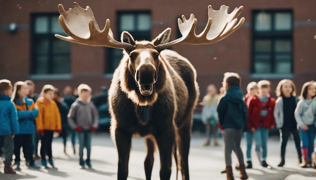 moose surprises schoolyard students